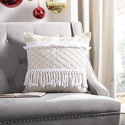 SAFAVIEH Home Gurti White and Beige Boho Fringe Tassel 18-inch Decorative Pillow Pillow-image-5