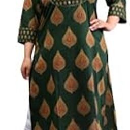 Women Floral Print Pure Cotton Plus Size Straight Kurta (Green)-picture-39