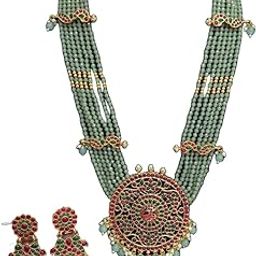 KGR Splash Light Green Beads Haram With Earrings Kemp Stone Set-image-5