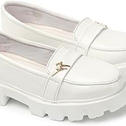 Women Chunky Loafer Moccasins Casual Chunky Sole Glossy Finish Pull on Signature Shoes for Women-image-95