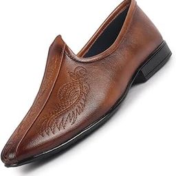 Men's Embroidery Traditional Wedding Slip On Ethnic Juttis and Mojaris|Party Slip On Evening Shoes|Striped Mojaris-image-45