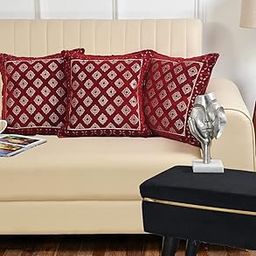 LOOMLYFE Jacquard Geomteric Cushion Covers 24 Inch X 24 Inch Set Of 3 Ethnic Motifs 240 TC Cushion Covers,Design- Diamond,Color- Maroon-image-22