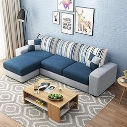 Florendo 4-Person Sofa Fabric Lhs L Shape Sofa Set (Blue-Light Grey)-image-7
