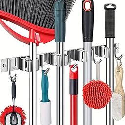 ZODZE 4 Racks and 5 Hooks Mop and Broom Holder Wall Mount, Self Adhesive Heavy Duty Broom Organizer Storage Tool Racks for Kitchen Garden Laundry Garage (4 BROOM 5 HOOK)-image-69