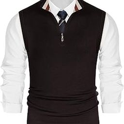 Mens Sweater Vest Quarter Zip Vest Sweater Stand Collar Contrast Stripes Pullover Knitwear Vest-picture-10
