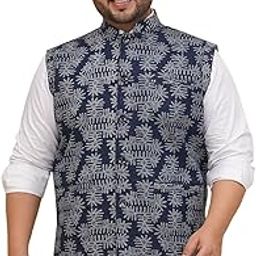 Plus Size Men Regular Fit Printed Blue Cotton Stretchable Nehru Jacket (JPNJ7520_Blue)-picture-35