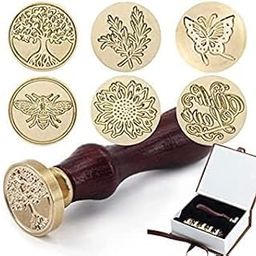 enterprises Wax Seal Stamp Set 5 Pieces Sealing Wax Stamps Copper Seals + Wooden Hilt, Vintage Classical Initial Seal Wax Stamp Kit with Gift Box (Sunflower+Tree of Life+Bee+Rosemary+Butterfly)-picture-31