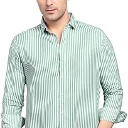 OTUS Men's Cotton Casual Printed Striped Stylish Latest Shirt for Men (LightGreen-White; X-Large)-image-68
