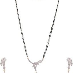 Styylo Fashion Gold Plated Black Artificial Stones-Studded & Beaded Mangalsutra Set (White) (80056)-image-3