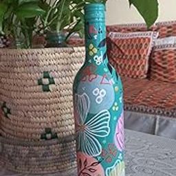 Nu Fashion Hand Painted Upcycled Decorative Glass Bottles | Boho Design Painted Glass Bottle Vases | Sea Green, Multi-coloured Floral Decorative Bottle Vase for Office & Living Room-image-27