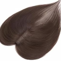 Human Hair Toppers for Women synthetic looks Real Hair, 360°3D Cover Clip on Bangs 8 * 11inch Handmade Base Real Clip in Toppers with Side Bangs(Dark Brown,11inch)-image-28