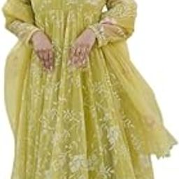 Elegant Yellow net Anarkali Suit with Intricate Embroidery for Festive Flair.-picture-6