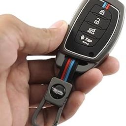 BKN Premium Metal Soft Car Key Cover Shell With Keychain & Full Protection Compatible With Hyundai Creta, I-20, Venue, Elantra, And Tucson 4 Button (4 Button Smart Car Key),Multicolor-picture-1
