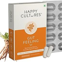 Happy Cultures Gut Feeling Digestion Supplement| Unique Blend Of Probiotics For Daily Digestive Health| B-Vitamins Gut Digestion |Clinically Tested For Men and Women - 30 Veg Capsules-30