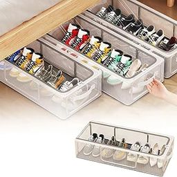 Calyrex Transparent Shoe Storage Box, Underbed Storage Boxes with Lid, Foldable, Stackable, Shoe Container for Hallway, Living Room, Bedroom, Office-31