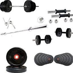 Body Tech Rubber 100kg-Combo with 14 Inches Steel Dumbbells Rod and 7 Feet Straight Rod 25mm-28
