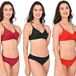 Pack of 3 Lingerie Set Full with Coverage Non-Padded Bra and Hipster Panty Cotton-image-25