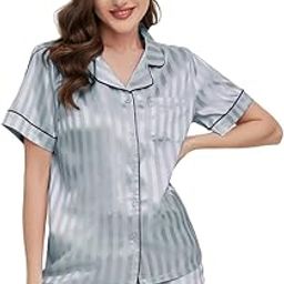 Strip Theme Nightwear Shorts for Women, Girls| Ultra Soft & Stylish Collar Neck Night Dress | Comfortable Shirt and Short Pajama for Lounge Wear, Nightwear-image-14