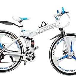 AXAN 26" Foldable Mountain Bike, 21-Speed, Dual Disc Brakes, High Carbon Steel Frame, Unisex - White-image-19