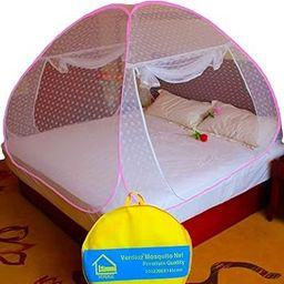 VERDIOZ White Embroidery Cotton Mosquito Net for Double Bed King Size Machardani, Corrosion Free Steel Wire with Ventilation, Visibility and Saviour Kit -(King Size, 200X200X145 Cm, Pink)-image-69
