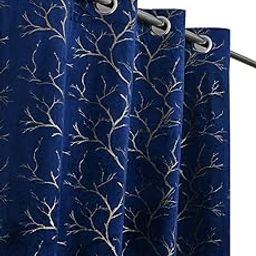 Waco Creation Foil Leaf Printed Velvet Blackout Door Curtain 8 Feet Long Set of 2 | Grommet Room Darkening Drapes Curtains for Living Room Office & Home Decor (4 X 8 Feet) -Blue-image-46
