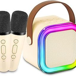 Mini Karaoke Machine for Kids, Portable Bluetooth Speaker with 2 Wireless Microphones & LED Lights Home Party Birthday for Girls Boys Age 4 5 6 7 8 9+-24