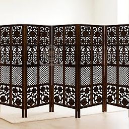 AS Wooden Handicraft Wooden Room Divider, 5-Panel Screen Separator | Studio Wall Panel Partition Screen with Carved Floral Design | Foldable and Decorative for Living Room/Bedroom with Lattice Design-image-4