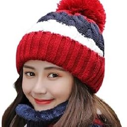 Twist Color Winter Very Soft Warm 1 Set Snow Proof Knitted Ball Cap (Inside Fur) Woolen Beanie Cap + Neck Muffler Scarf Set for Ladies Women Girl-image-91