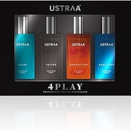 Ustraa Four Play Miniature Cologne Set (20ml Each) - Tattoo, Basecamp, Scuba, Ammunition - Long-Lasting, Alcohol-Free Fragrance for Men-55