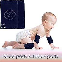 BabyMoon Baby Knee Pads for Crawling, Anti-Slip Padded Stretchable Elastic Cotton Soft Breathable Comfortable Knee Cap Elbow Safety Protector (Pack of 1 Pair, Navy)-82