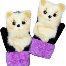 SAZ DEKOR Woman Cartoon Winter Warm Mittens Full Finger Glove Knitted White Fox-image-76