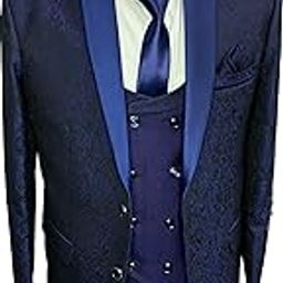 Shubh Vivah Mens Printed 3pcs Coat Suit (Blue, SV-Coat-P4)-image-12