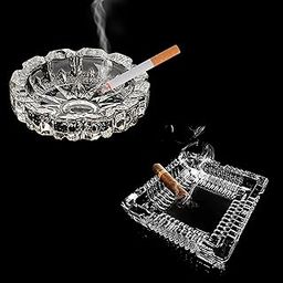 VOIDROP SET OF 2 Rectangle & Round Heavy Crystal Glass Ashtray For Indoor, Smoking Ashtray For Home, Ashtray For Cigarette Stylish, Car Ashtray, New Ashtray, Home Décor Astray For Office Home Ashtray-image-19