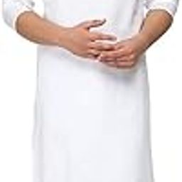 Men's Cotton Blend Solid Straight Fit Kurta (Plnwhite 32_White, 2XS-picture-14