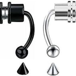 Womens Black & Silver Magnetic Septum Cartilage Non Piercing Ring: Pack of 2 (SRFAJW/2PB)-image-41