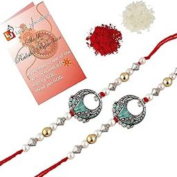 Unisex Adult Designer Combo Torquoise Blue Rakhi for Bro/Brother/Bhaiya/Bhai/Bhabhi (Pack of 2) Rakshabandan Rakhee Bracelet Rakshashutra (55-AR1-2537-2)-image-59