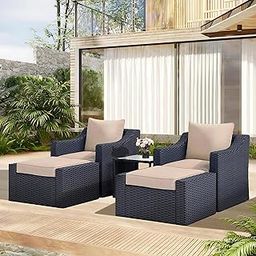 MJA FURNITURE 2 Seater Outdoor Sofa for Balcony, Terrace | 5-Piece Patio Furniture Set | Outdoor Furniture with Waterproof Cushion, Ottoman & Storage Table | Patio Single Sofa (Beige)-14