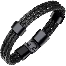 fashion frill Leather Bracelet For Men Trendy Black Colour Leather Bracelet For Boys Men Hand Bracelets Jewellery Gift For Him-picture-9