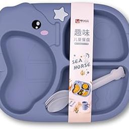 TPJ Mart Sea Horse Design Baby Feeding Plate with Spoon & Fork – BPA-Free, Eco-Friendly Baby Food Dish with 3 Divided Sections | Toddler Mealtime Plate Set (Multicolor, 1 Pc)-image-6