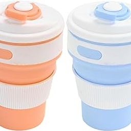Kuber Industries Pack of 2 Silicone 350ml Collapsible Cup With Lid For Coffee | Bpa Free & Expandable Water Glass - Ideal For Travel & Camping | Orange & Sky Blue-image-27