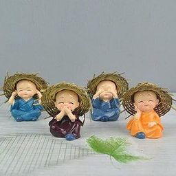eCraftIndia Set of 4 Resin Buddha Monk Statue with Hat| Think No Evil Speak No Evil Hear No Evil See No Evil| Buddha Statues for Home Decor Living Room Office Car Dashboard Showpiece Gift for Birthday-15