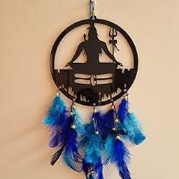 Lord Shiva Dream Catcher Wall Hanging with Blue Feathers, Black Acrylic Frame, Spiritual Home Decor, Personalised Gift-18