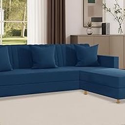 SOFA SANCTUARY-4 Seater - L Shape Convertible Sofa Set for Living Room Furniture Set, Modular Sectional Couch for Small Space, Upholstery-Velvet Fabric (Blue)-image-97