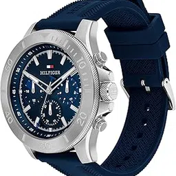 tommy hilfiger Men's Multifuction Stainless Steel & Navy Blue Silicone Strap Blue Dial Analog Watch-picture-43