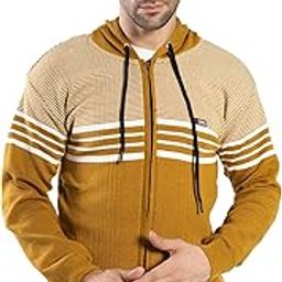 Men's Full Sleeve Hooded Stripe Woolen Sweater | Stylish Zipper Sweatshirt | Regular Fit for Winter Office & Casual Wear-image-83