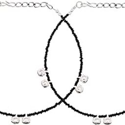 Sterling Silver Moti With Black Thread Anklet For Women/Girls - Pack Of 2-image-10