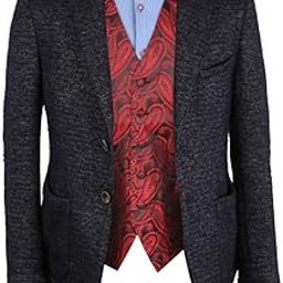 EGE1B07C-M Red Black Paisley Microfiber Vest and Pre-tied Bow Tie Excellent For Bridegrooms-picture-46