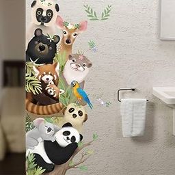 HEUREKA Super Cute Animals Tree Panda Koala Otter Deer Bear Monkey Wall Sticker (90 CM X 60 CM)-5