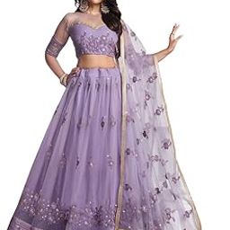 Woman's Awesome Lavender Color Embroidered Net Lehenga Choli-image-31