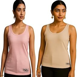 Women's Tank Top Camisole, Cotton Blend, Pack of 2 (in, Alpha, Free Size, Regular, Baby Pink -Cream)-image-80